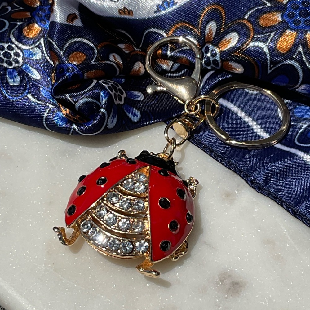 Red Lady Bug Sparkly Rhinestone Purse Charm Key Chain - Picture 6 of 7